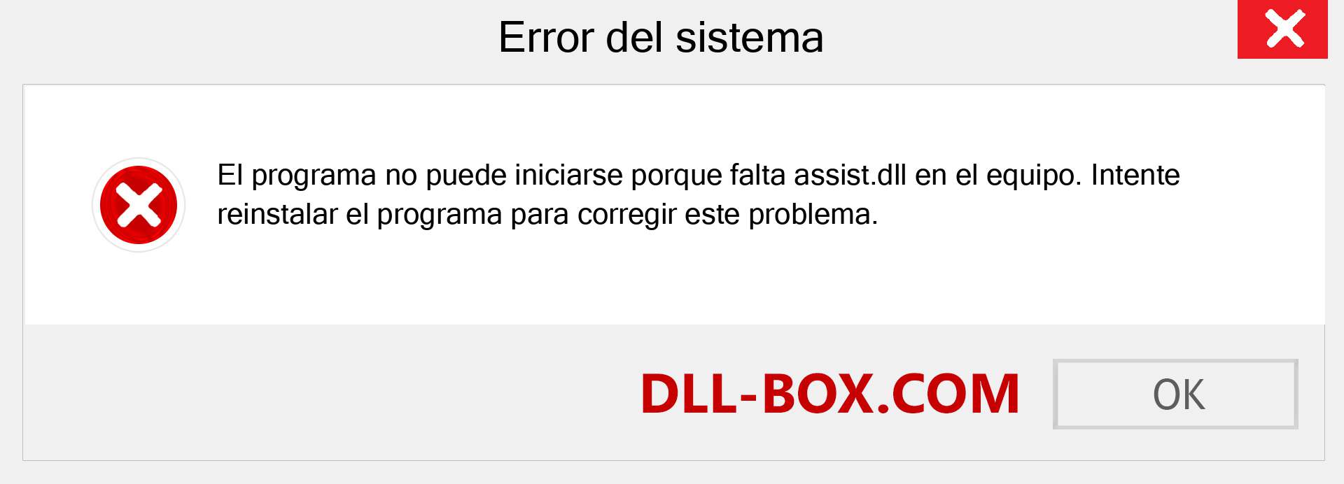 ¿Falta el archivo assist.dll ?. Descargar para Windows 7, 8, 10 - Corregir assist dll Missing Error en Windows, fotos, imágenes